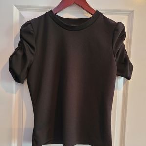 Haute Monde Black Blouse Ruched w/Sleeves